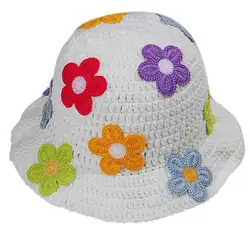 Women Floral Crochet Bucket Hat Multi-Color Flower Decor Wide Brim Bucket Caps Skin-friendly Breathable Fisherman