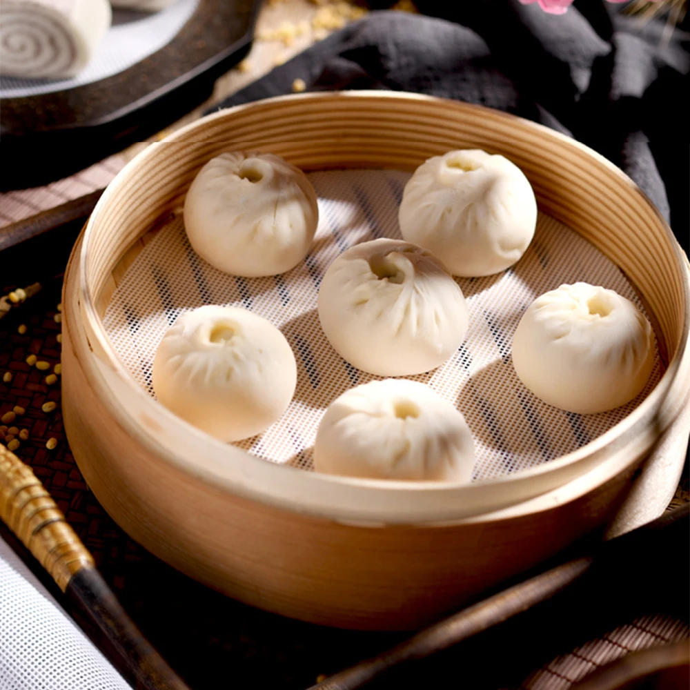 10PCS Non-Stick Steamer Mat Food Grade Silicone Reusable Dim Sum Pad Round Baking Mat Kitchen Under Steamer Mat Cooking Tools