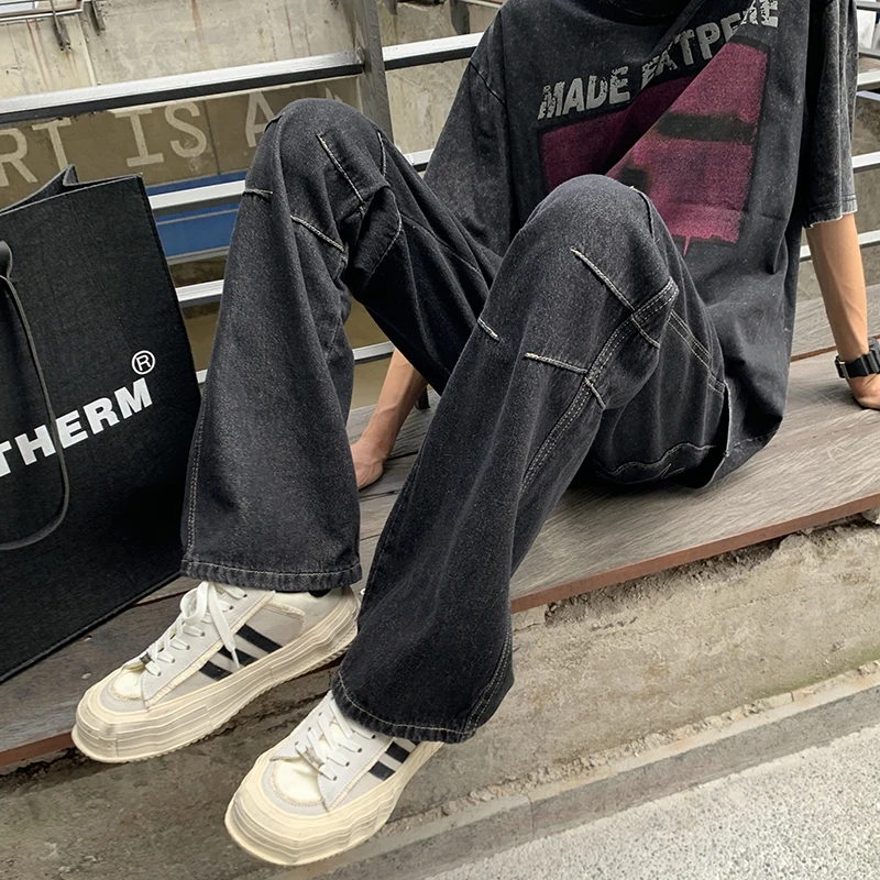 

Solid Color Wide Leg Jeans Denim Pants Legs Slim Fit Micro Flared Design for Both Men and Women