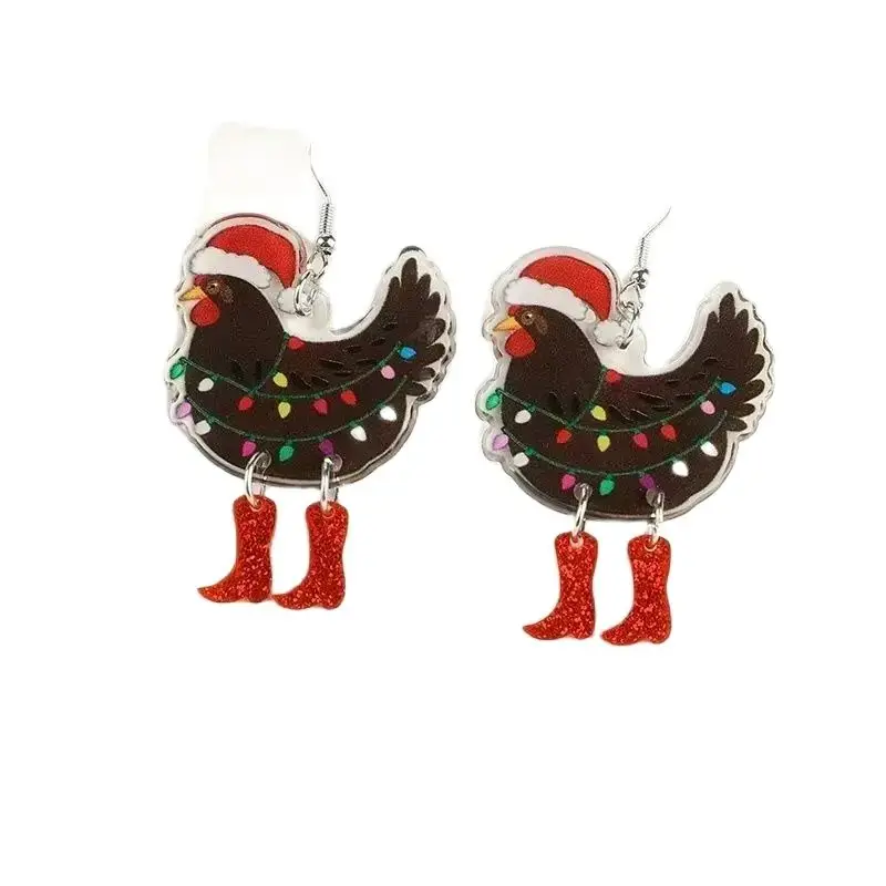 1Pair Christmas Woman Drop Earrings AcrylicFunny Walking Chicken With Colour Bulb For Girl Festival Gift