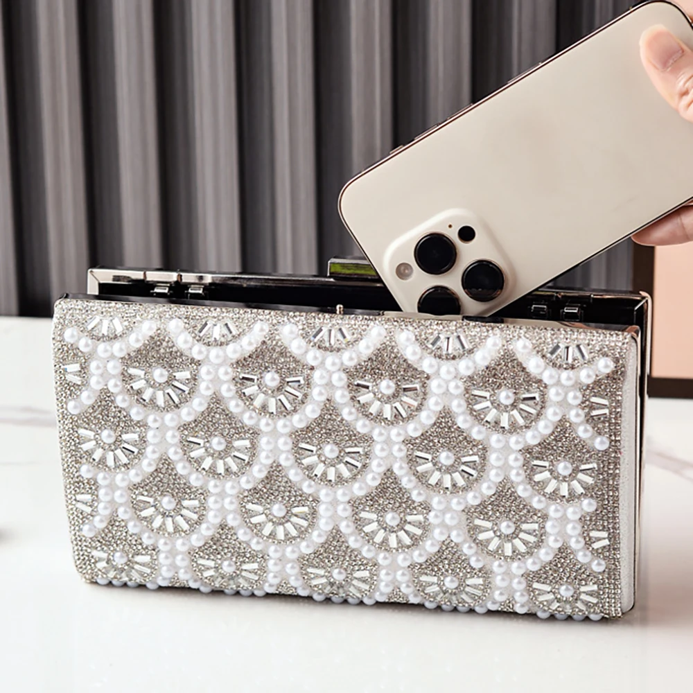 

Silver Diamond Clutch Fashion Evening Party Wedding Bag Luxury Designer Crossbody Shoulder Handbags for Women Ladies' Qipao Bag