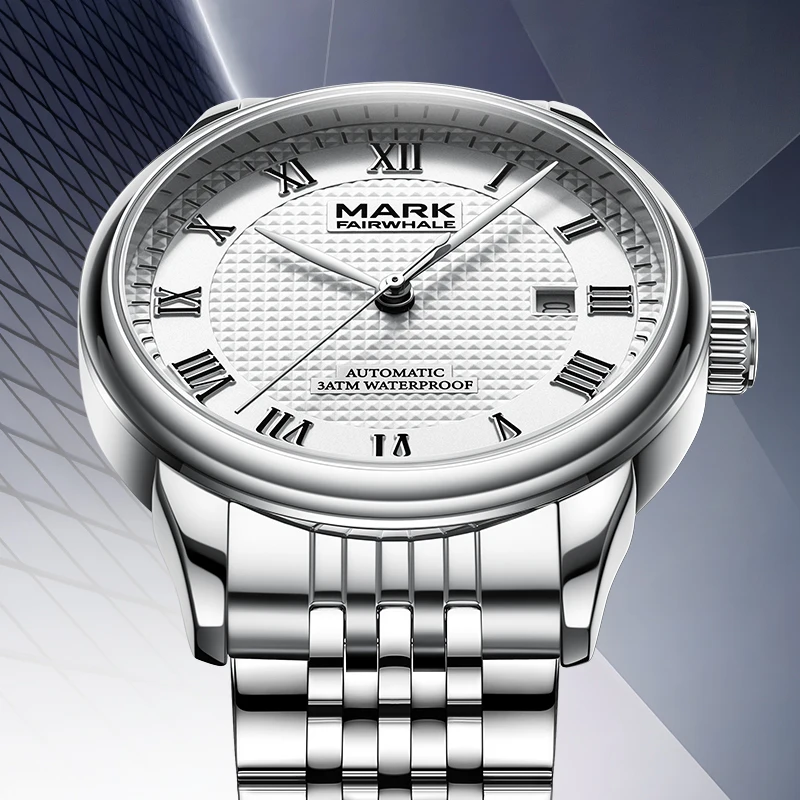 

MARK FAIRWHALE Men's Mechanical Watch FW-6046 Automatic Movement Metal Case Stainless Steel Bracelet Date Display Wristwatch