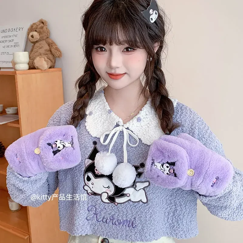 

Sanrio Cinnamoroll Anime Kawaii Embroidery Gloves Cute Kuromi My Melody Ins Girl Heart Warm Comfortable Soft Ear Warmer Gifts