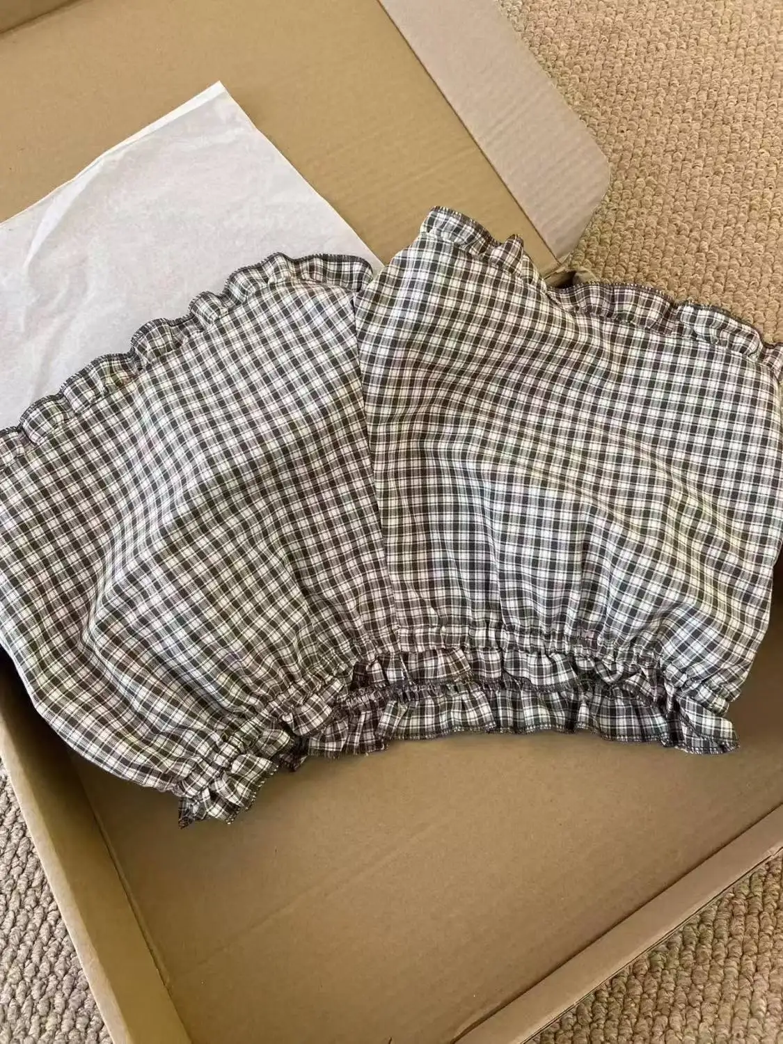 American Vintage Plaid Ruffled Sleepwear Shorts Women All-match Casual Comfortable Home Shorts Outside Wear Korean Fashion