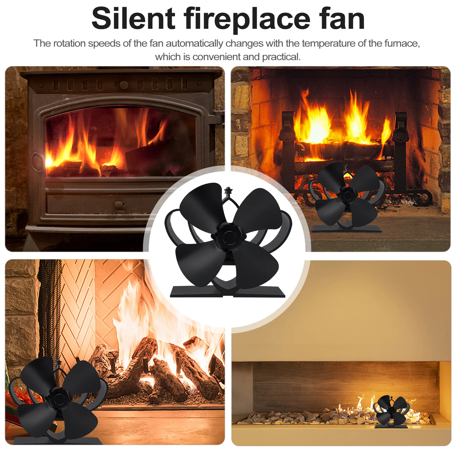 

Silent Heat Powered Fireplace Fan Metal Stove Friendly Circulator for Wood Pellet Stoves