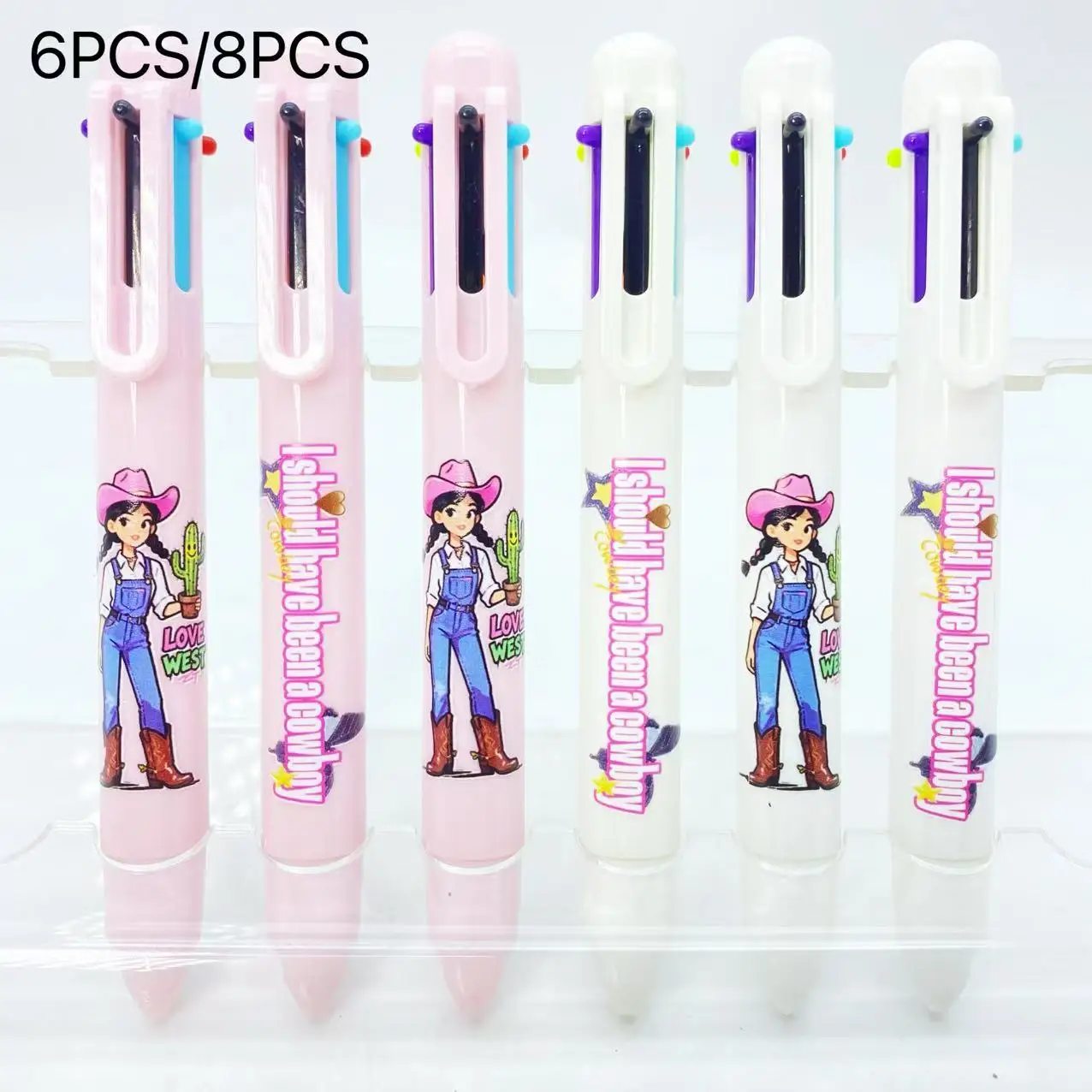 

6 шт./8 шт., набор разноцветных шариковых ручек для девочек, белые, розовые студенческие маркеры для письма, набор шариковых ручек «шесть в одном»