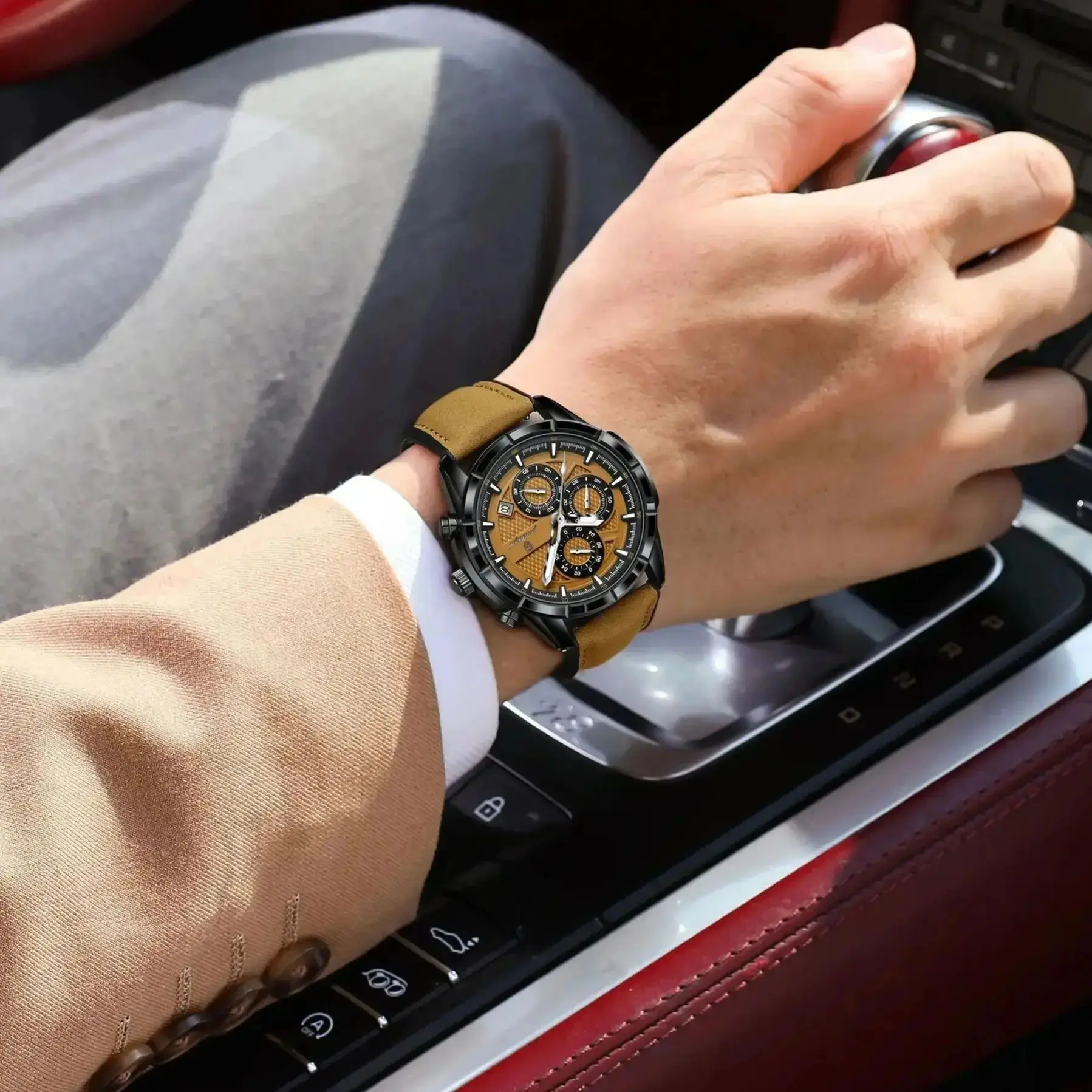 POEDAGAR الفاخرة أفضل الرجال ساعة اليد الكوارتز الأصلي جلدية ساعات رجالية تاريخ كرونوغراف مقاوم للماء مضيئة رجل ساعة ذكر + صندوق #5