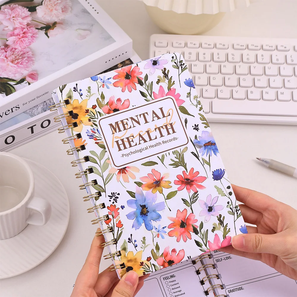 48 sheets Floral Hardcover Mental Health Planner A5 Daily For Self-Care Meditation And Emotional Tracking Notebook For Student