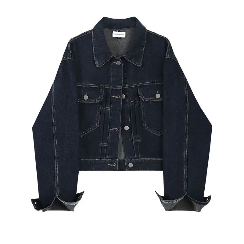 

Early Spring And Autumn Dark Blue Women, New Short Versatile Regular Shoulder Petite Figures