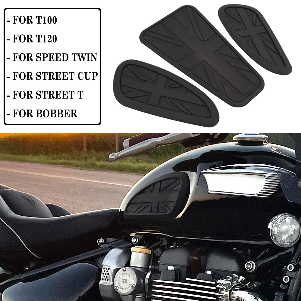 FOR T120 T100/Thruxton 1200 R/Bobber 1200/Thunderbird 900/ Interceptor 650 Knee Tank Pad Rubber Stickers Motorcycle Parts