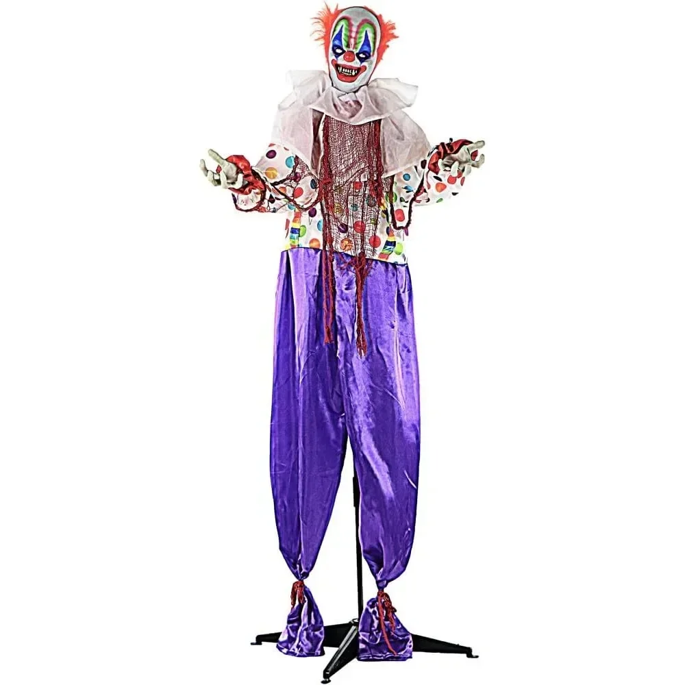 

Life-Size Scary Animatronic Talking Clown with Motion, Touch Activated Lights, and Sounds, Indoor Halloween Decorations