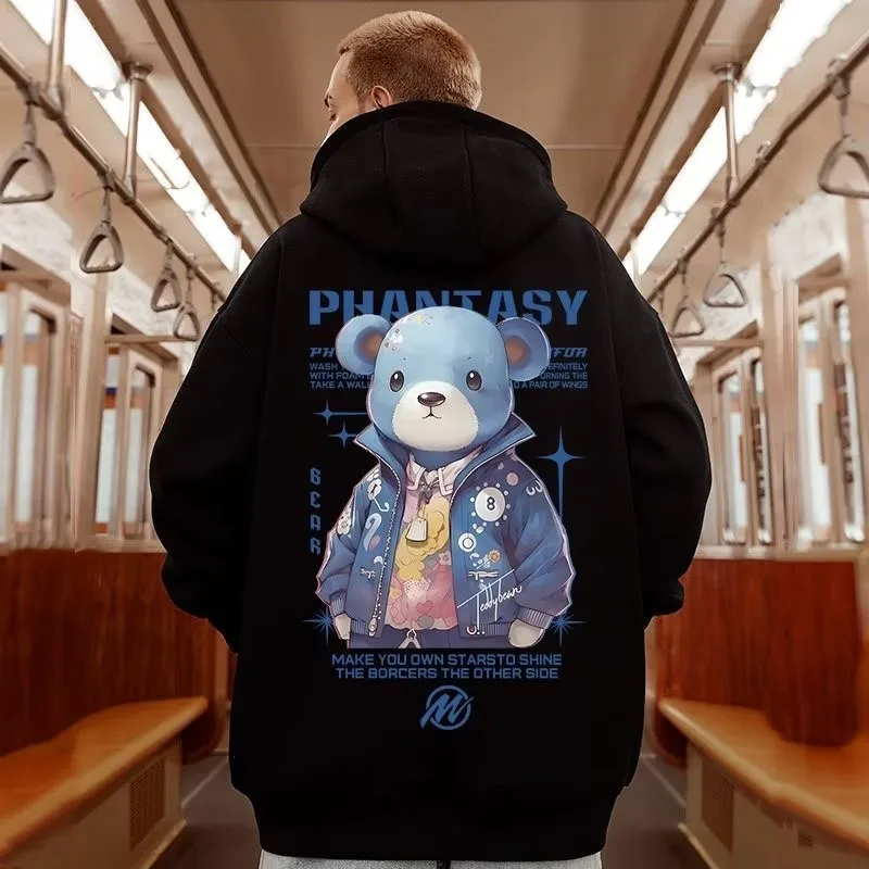 M-8XL الثقيلة هوديي الدب المرصع بالنجوم طباعة النمط الأمريكي العصري الخريف / الشتاء هوديي ملابس الزوجين