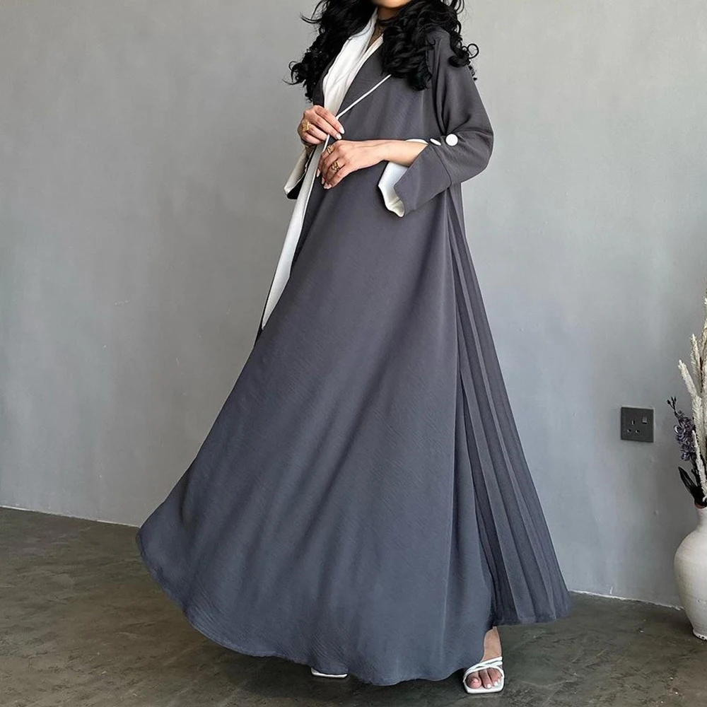 Stylish Fashion Arab Dubai Fashion Solid Women Casual Patchwork Open Kimono Abaya Jalabiyat Muslim Ramadan Turkish African Robes