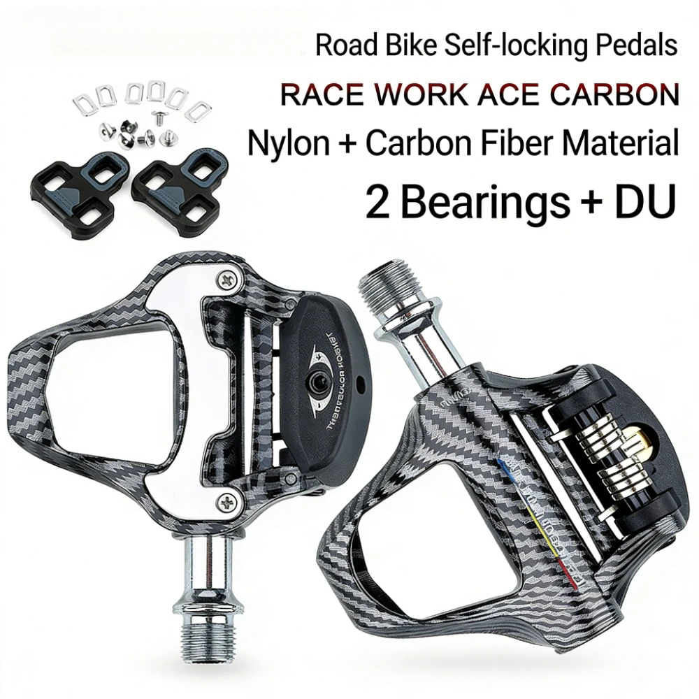 

Carbon Pattern Road Bike Clipless Pedals Bicycle Racing Pedals Compatible with LOOK & SPD Systems