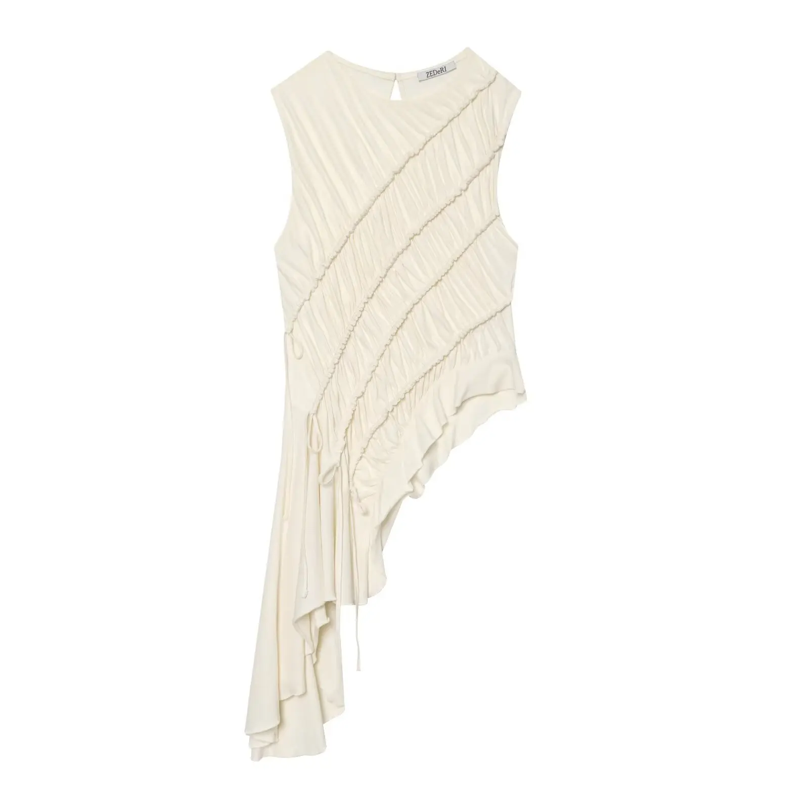 Fashionable Asymmetric Casual Women's Top Cross-Border Asymmetrical Design Pleated Loose Fit Summer Season  Color