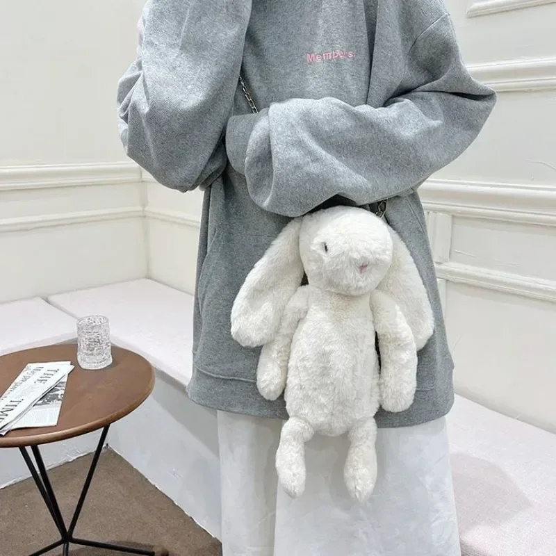 Long Ear Rabbit Doll Fashion Imitation Rex Rabbit Fur Bag Plush Backpack Chain Strap Children\'s Bag Chain Crossbody Bag Knapsack