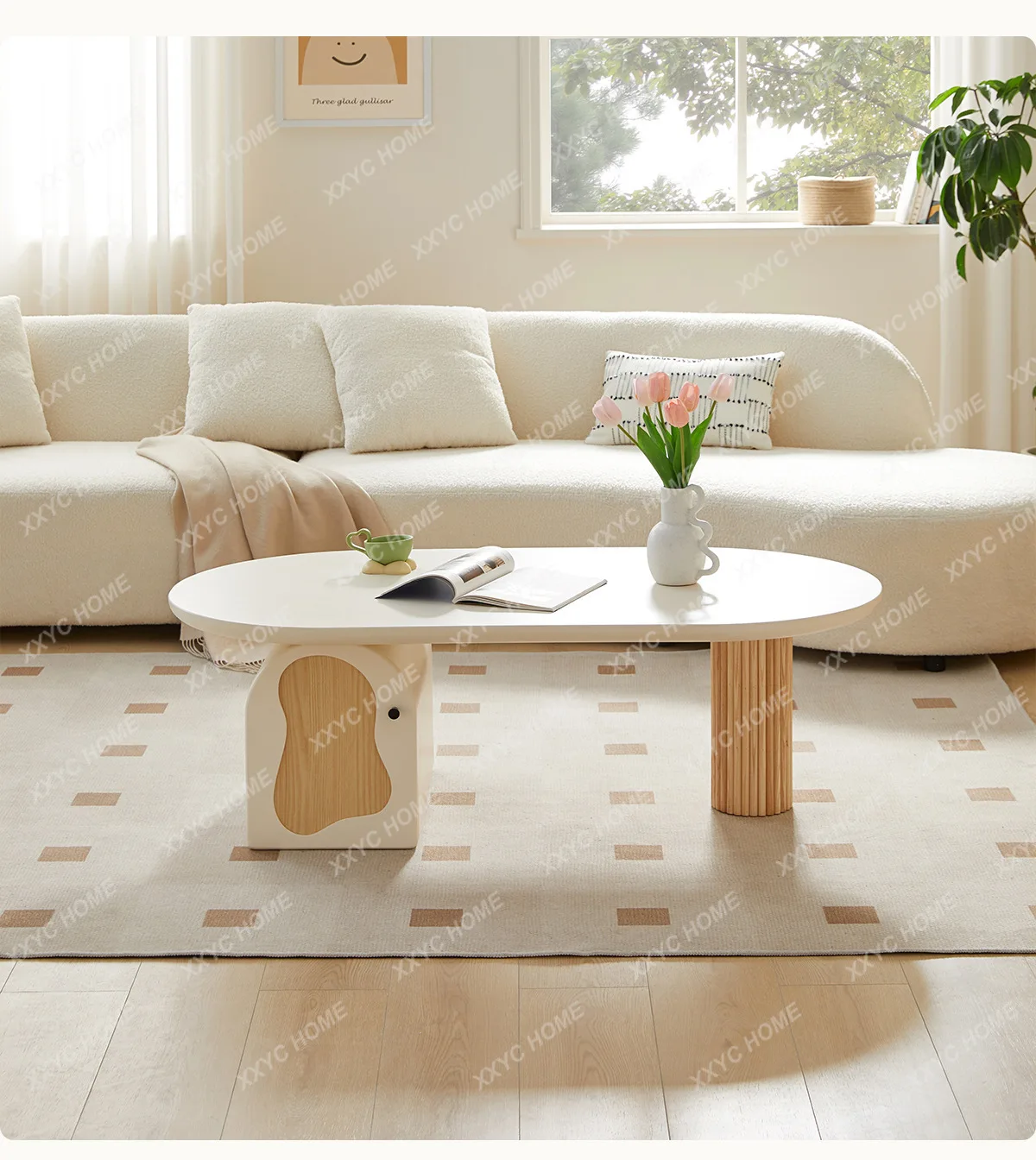 X35 Nordic Coffee Table Cream Style Small Apartment Solid Wood Modern Simple Living Room Tea Table Advanced Semi-circul