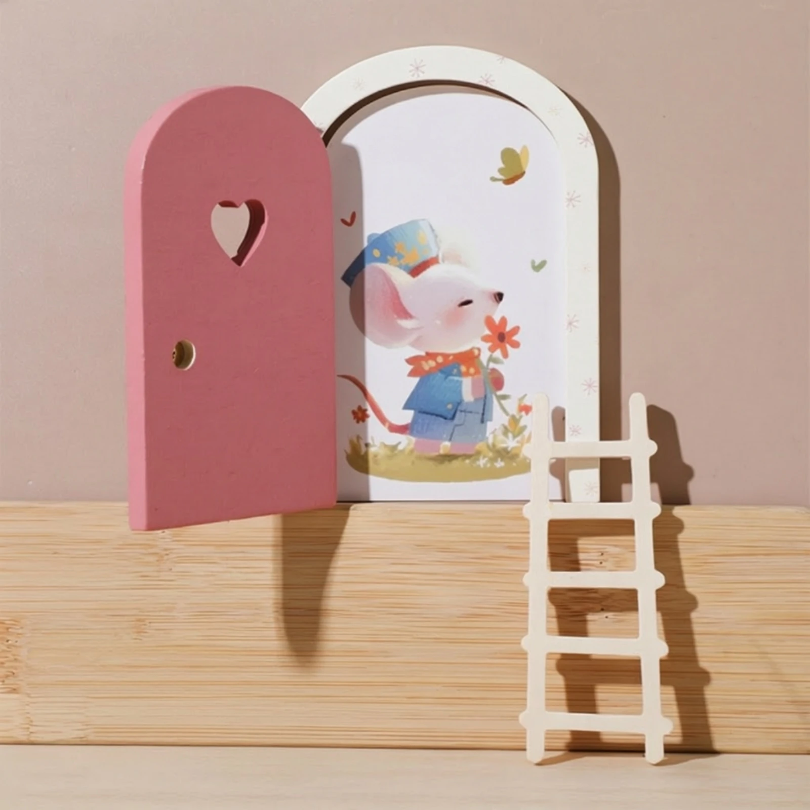 Fairy Door Painted Wooden Fairy Door Decor Handmade for Crafters, Dollhouse, Skirting Board