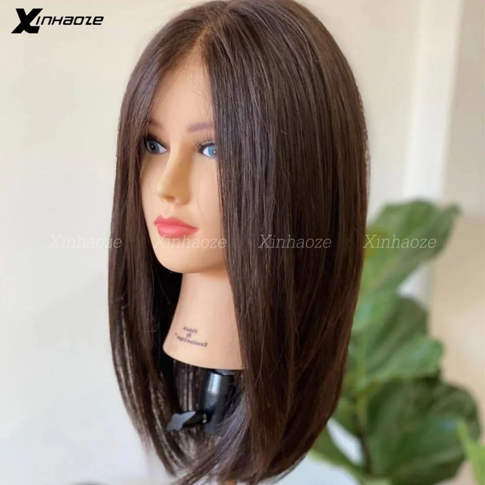 Dark Brown Silk Base Real Human Hair Toppers Clip In Hair Pieces Natural Straight Cover White Hair Loss For Women Remy Hair