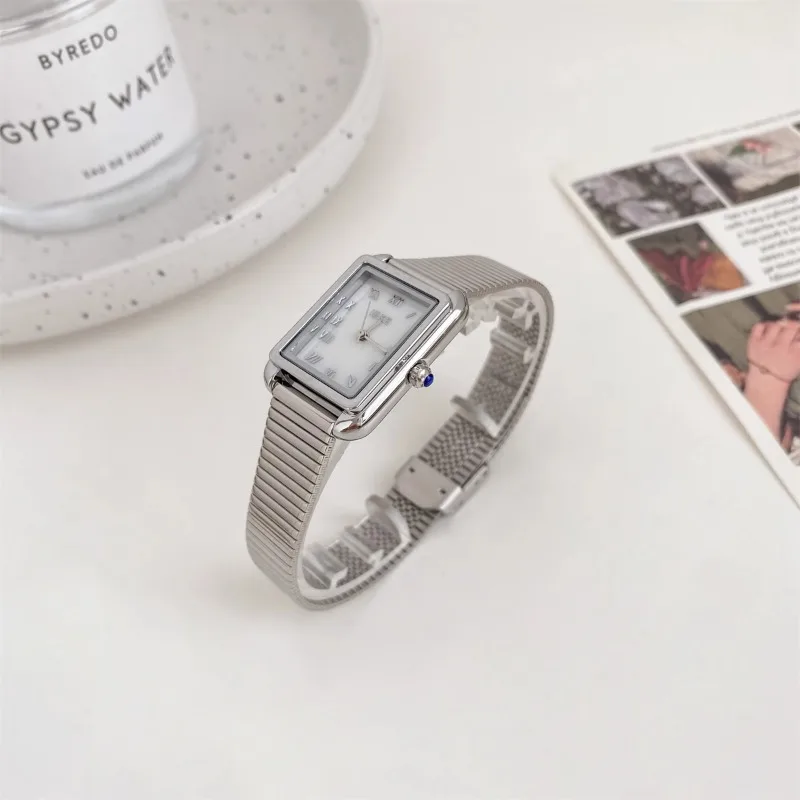 Vintage Classic Ladies Watch Stainless Steel Strap Rectangular Dial Women Quartz Wristwatch Dropshipping Reloj De Mujer
