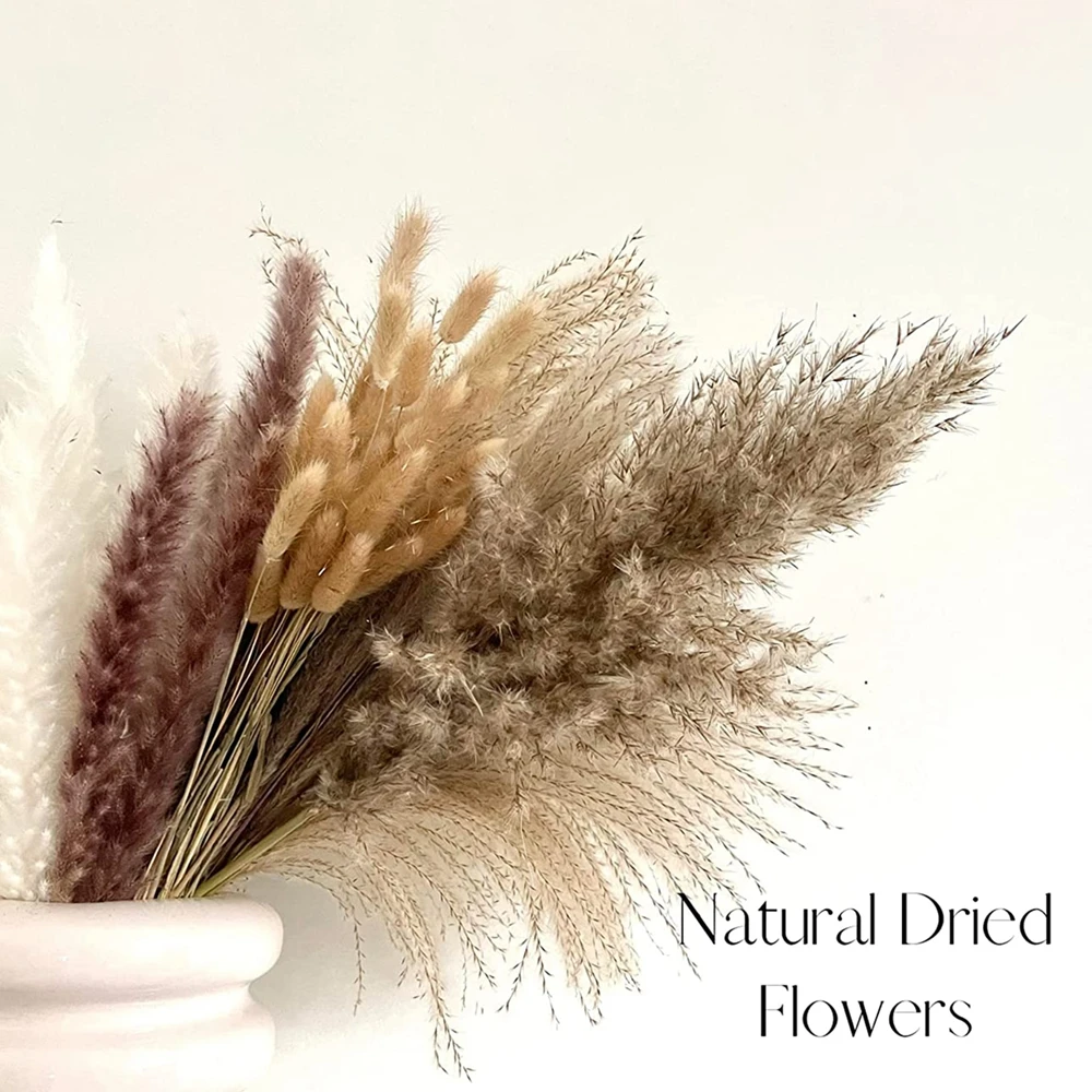 110Pcs Fluffy Pampas Dried Flowers Bouquet Natural Bunny Rabbit Tail Grass Artifical Flower for Farmhouse Wedding Party Decor