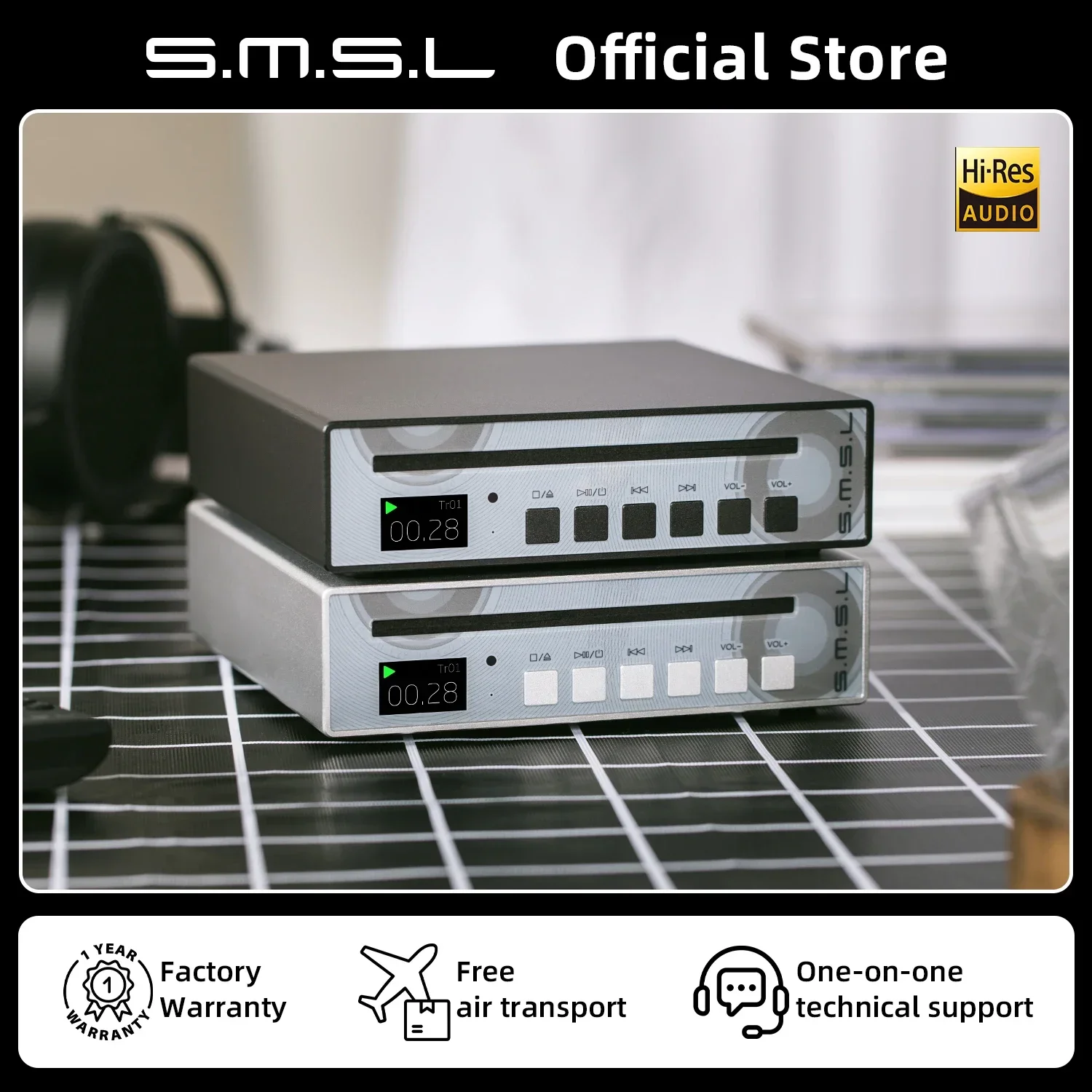 SMSL PL100 Hifi CD Player CS43131 MQA RCA Optical 3.5mm Headphone With Remote Control