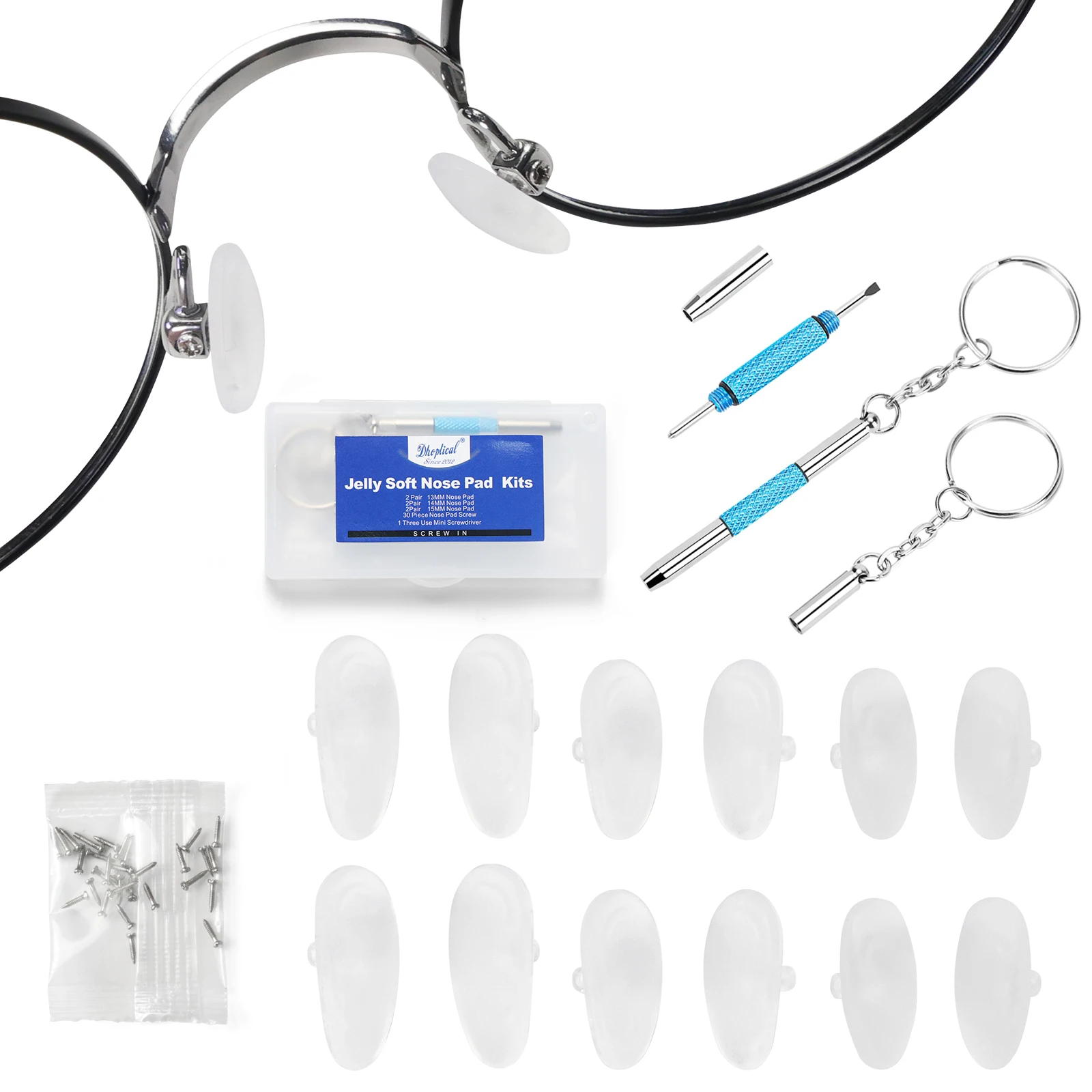 Dhoptical Eyeglass Repair Kit, 6 Pairs Eyeglasses Nose Pads with Screws, Micro Screwdriver and Special Storage Box