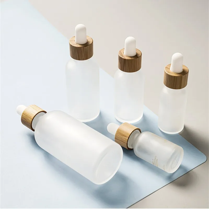 5ML-100ML Wood Frosted Glass Dropper Bottle Essential Oil for Cosmetic Skin Care Pipette Container Bottles with Bamboo Lid