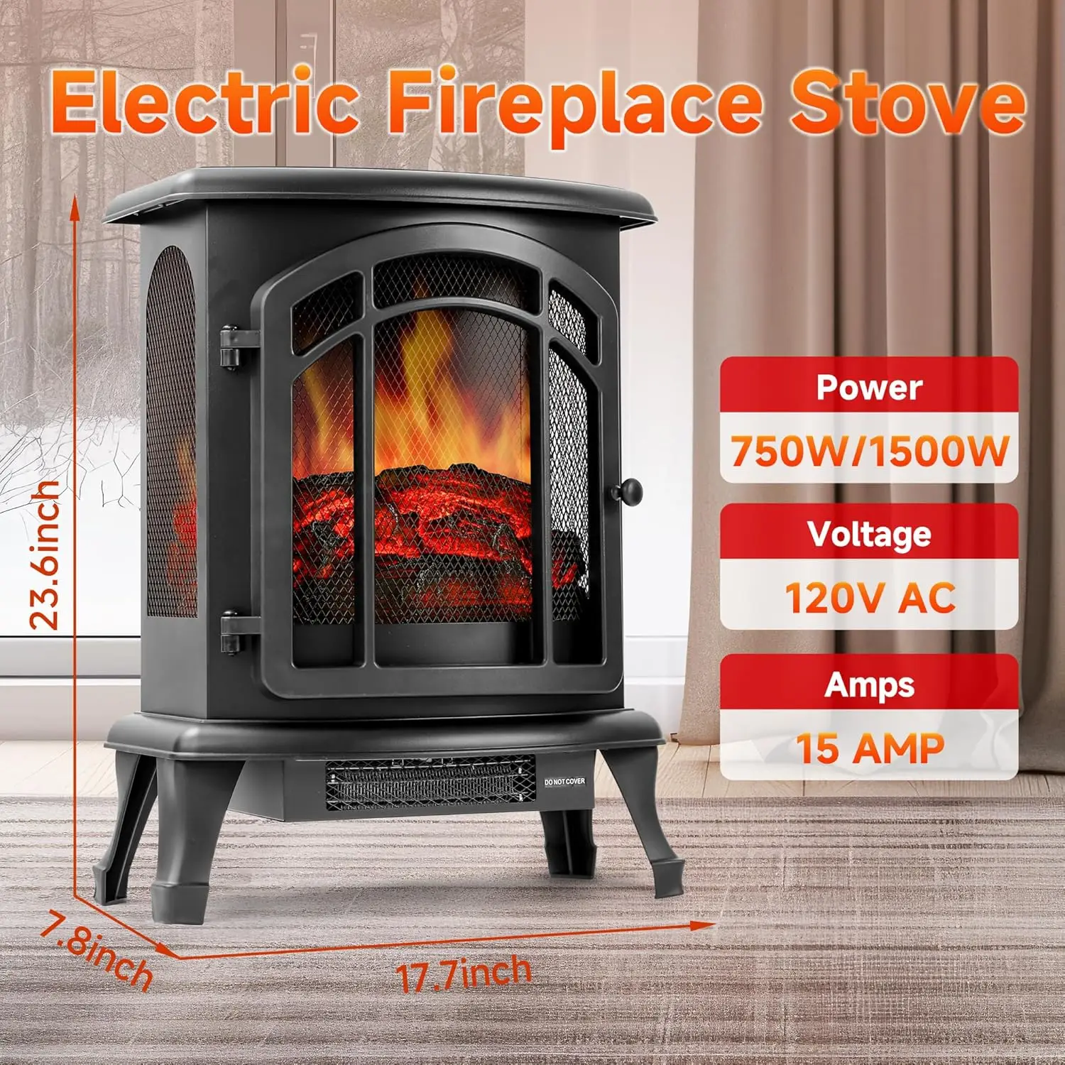 Fireplace Heater Stove - Infrared Heater with Realistic  Flames and Remote , Fire Place Electric