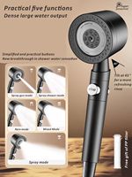 New Large Panel Black High Pressure Shower Head 6 Modes 9 IN 1 Spray with Filter Rain SPA Shower Faucet Bathroom Accessories