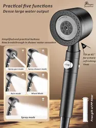 New Large Panel Black High Pressure Shower Head 6 Modes 9 IN 1 Spray with Filter Rain SPA Shower Faucet Bathroom Accessories