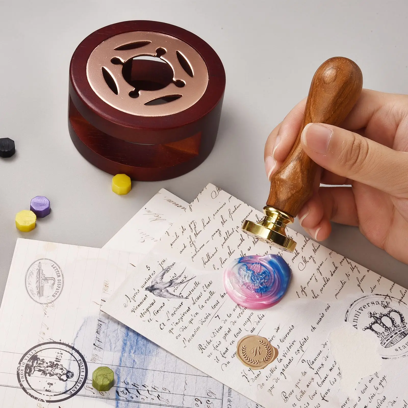 Retro Stamp Wooden Handle Antique Metal Sealing Handle Wedding Invitations Wax Seal Stamp DIY Handmade Art Crafts Gifts