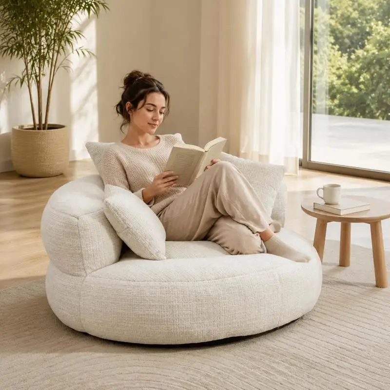 Fauteuil Ergonomique Inclinable Convertible 108 x 108 x 52 cm, Tissu Chenille Doux, Rembourrage en Mousse Épaisse Confortable, Dossier Enveloppant, Transformable en Lit et Chaise Longue, Parfait pour le Salon