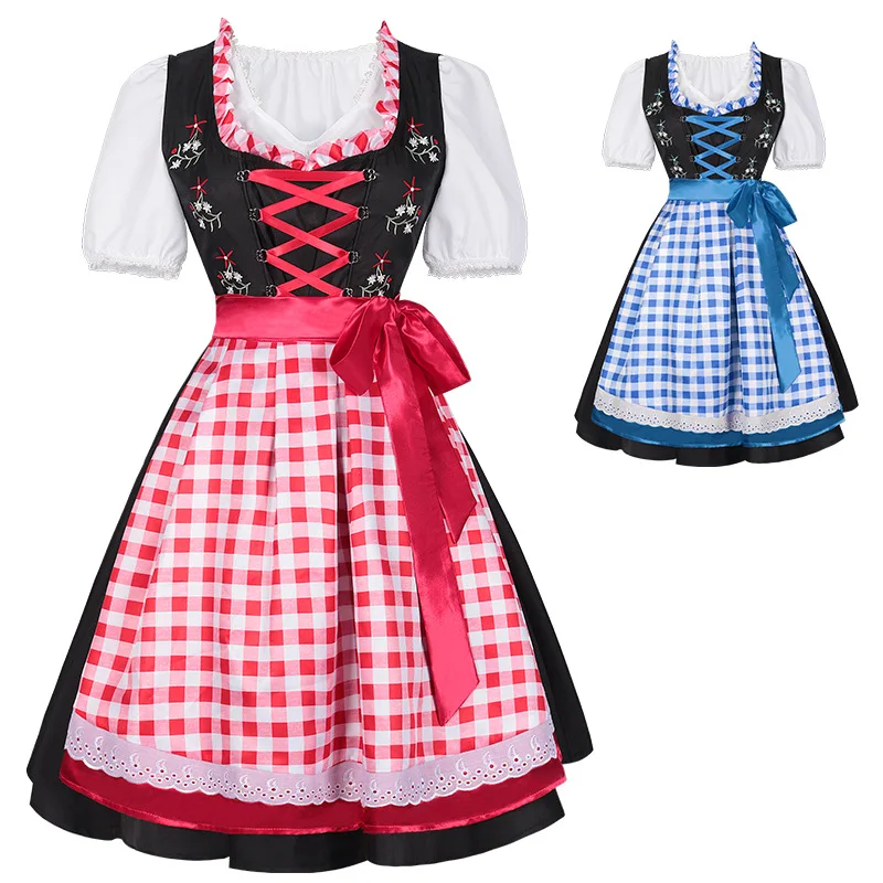 

New Women Bavarian Dress Beer Carnival Outfit For Oktoberfest Beer Festival Costume Dirndl White Blue Costume For Maid Cosplay