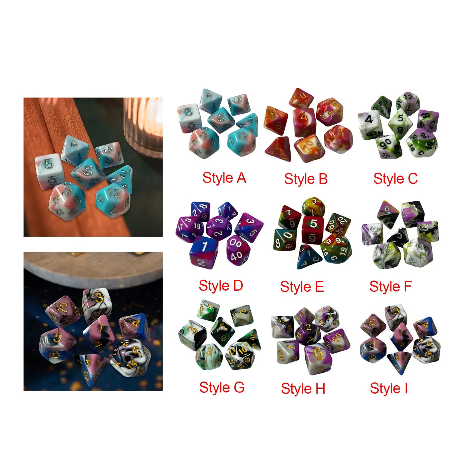 

7Pcs Four Colors Dice Acrylic Gaming Dice Polyhedron Game Dice for Board Game Props
