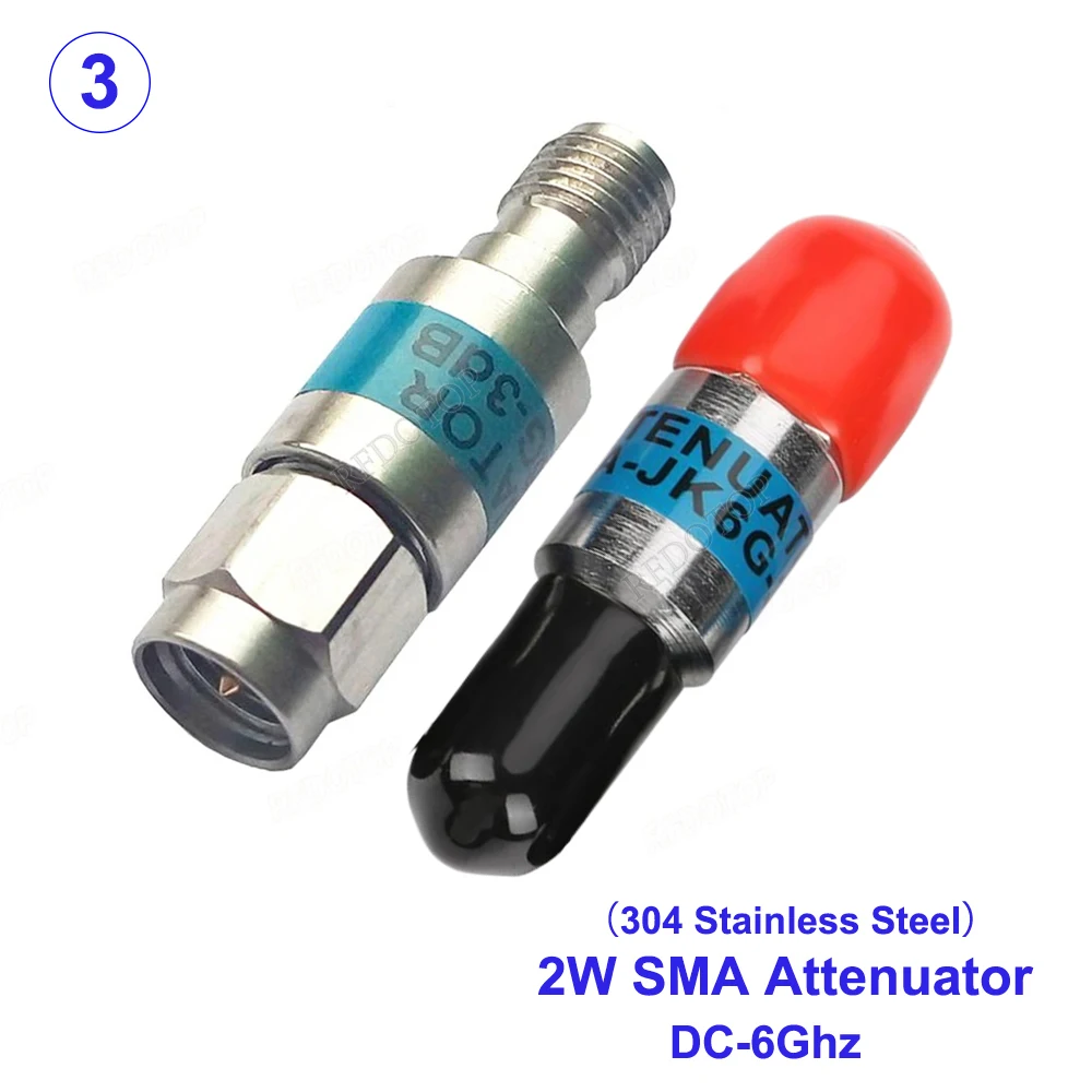 1Pcs 2W DC-6GHz 1~30db 50Ohm RF Attenuator SMA Male to SMA Female Coaxial Fixed Connectors 304 Stainless Steel/Gold/Nikel plated