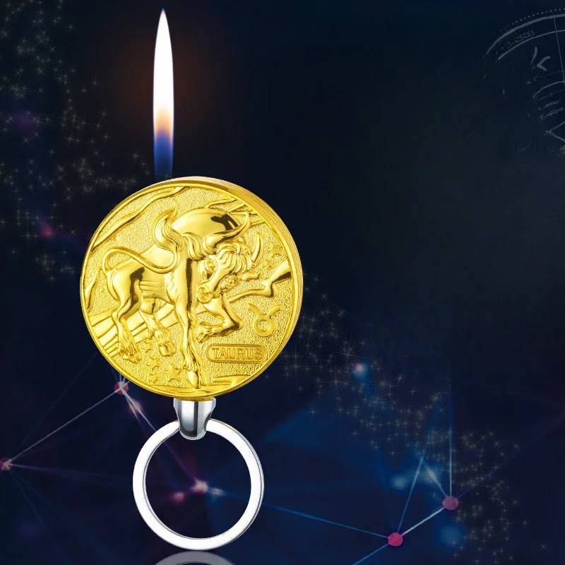 Constellation and Bitcoin Lighter Virtual Commemorative Coin Pendant Can Fill Butane Gas Lighter Portable Cigarette Accessories