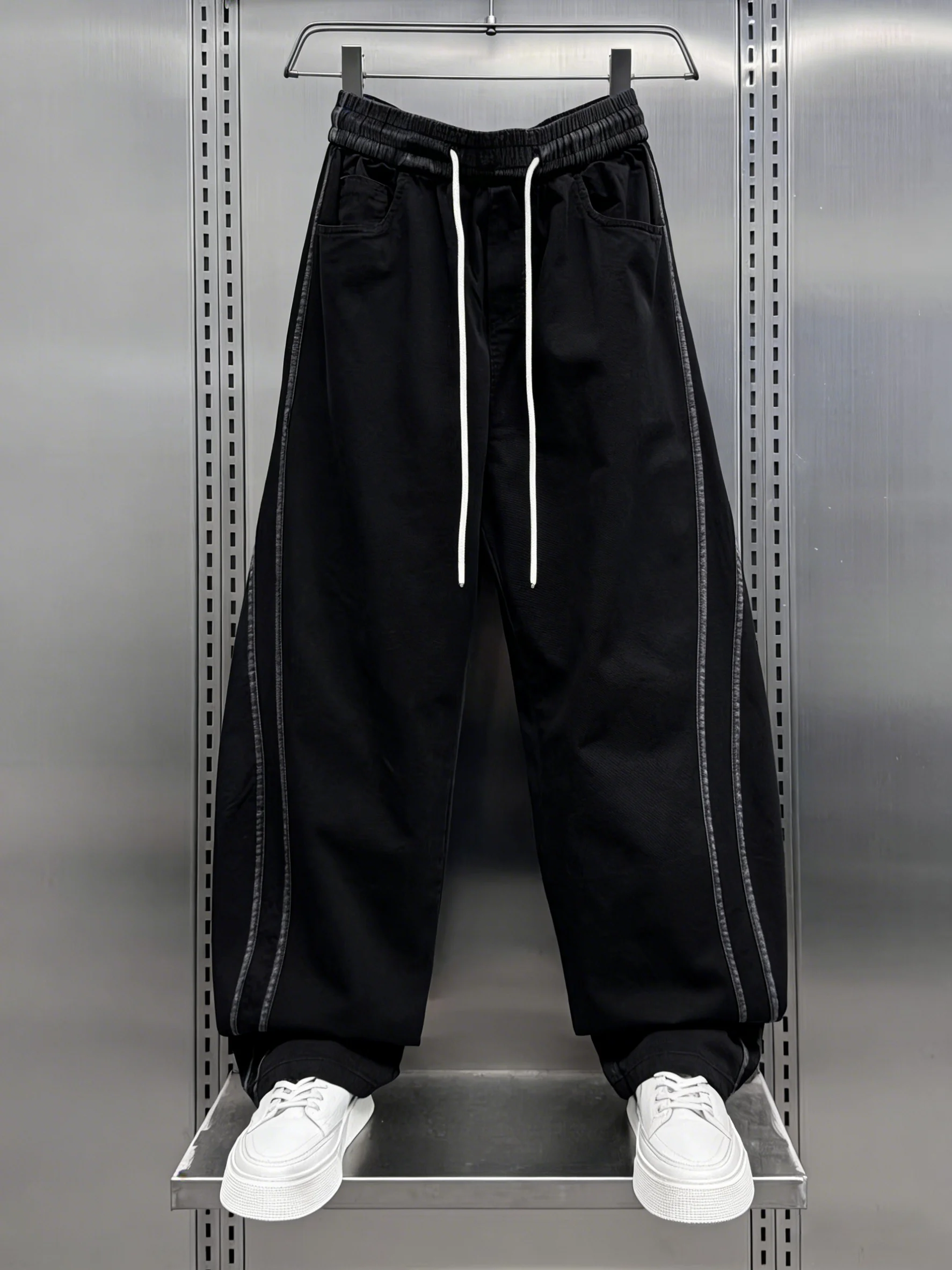 

Men's Casual adient Spor Striped Loose Straight Leg Dstring Pants Spring Summer New Sle American Leisure Trousers