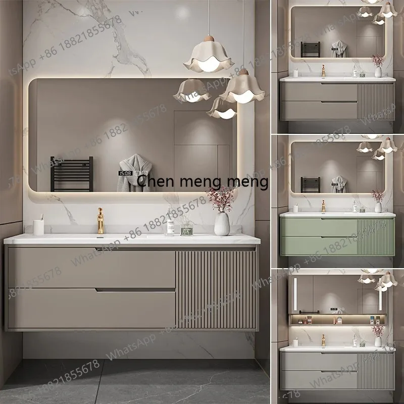 

Basin With Wooden Cabine Bathroom Cabinet Vanity With Sink Furniture Combination Oak Smart Mirror Lacquered Seamless Integrated