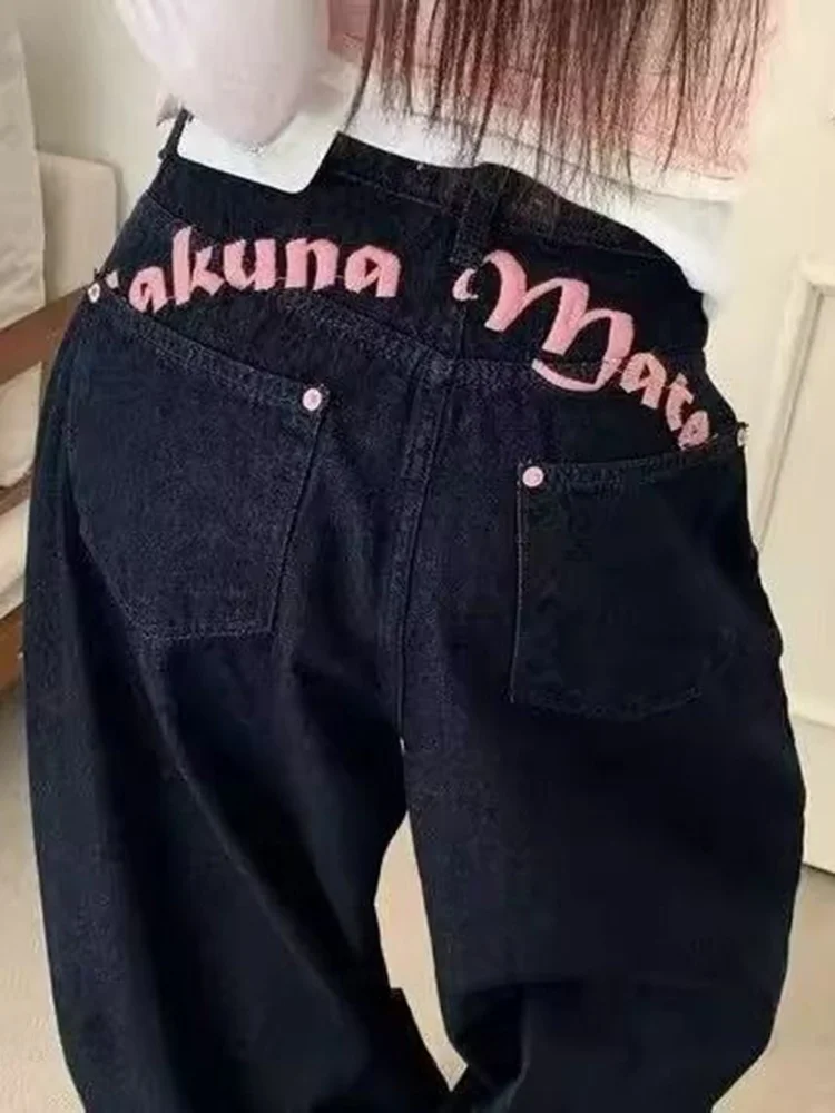 

Loose American Sle Denim High Waist Embroidery Design Slimming Knife Floor-Length Pants for Trendy Girls