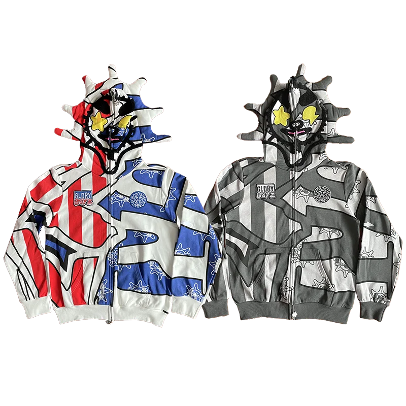 

Glo Gang the Glory Full Zip Hoodie Multicolor Cartoon Print Zipper Sweatirt Straight Leg Fit Hooded Youth Faion Spring Au...