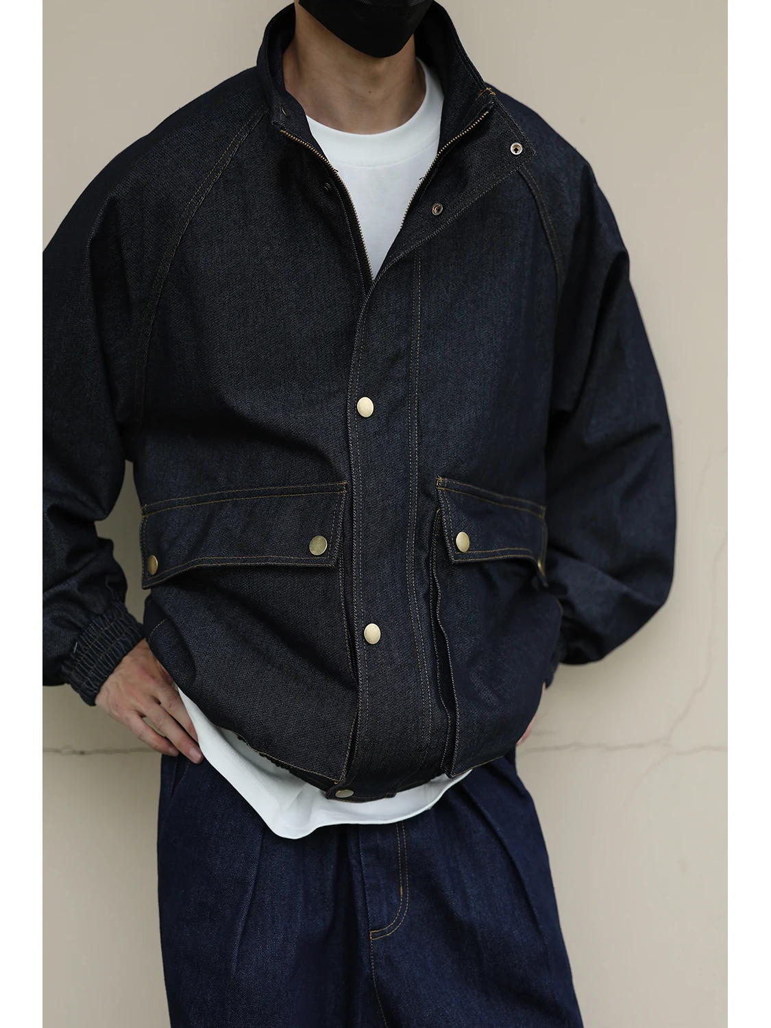 

Мужская повседневная джинсовая куртка свободного кроя LH Store, на молнии, с воротником-стойкой, для осени, весны и зимы