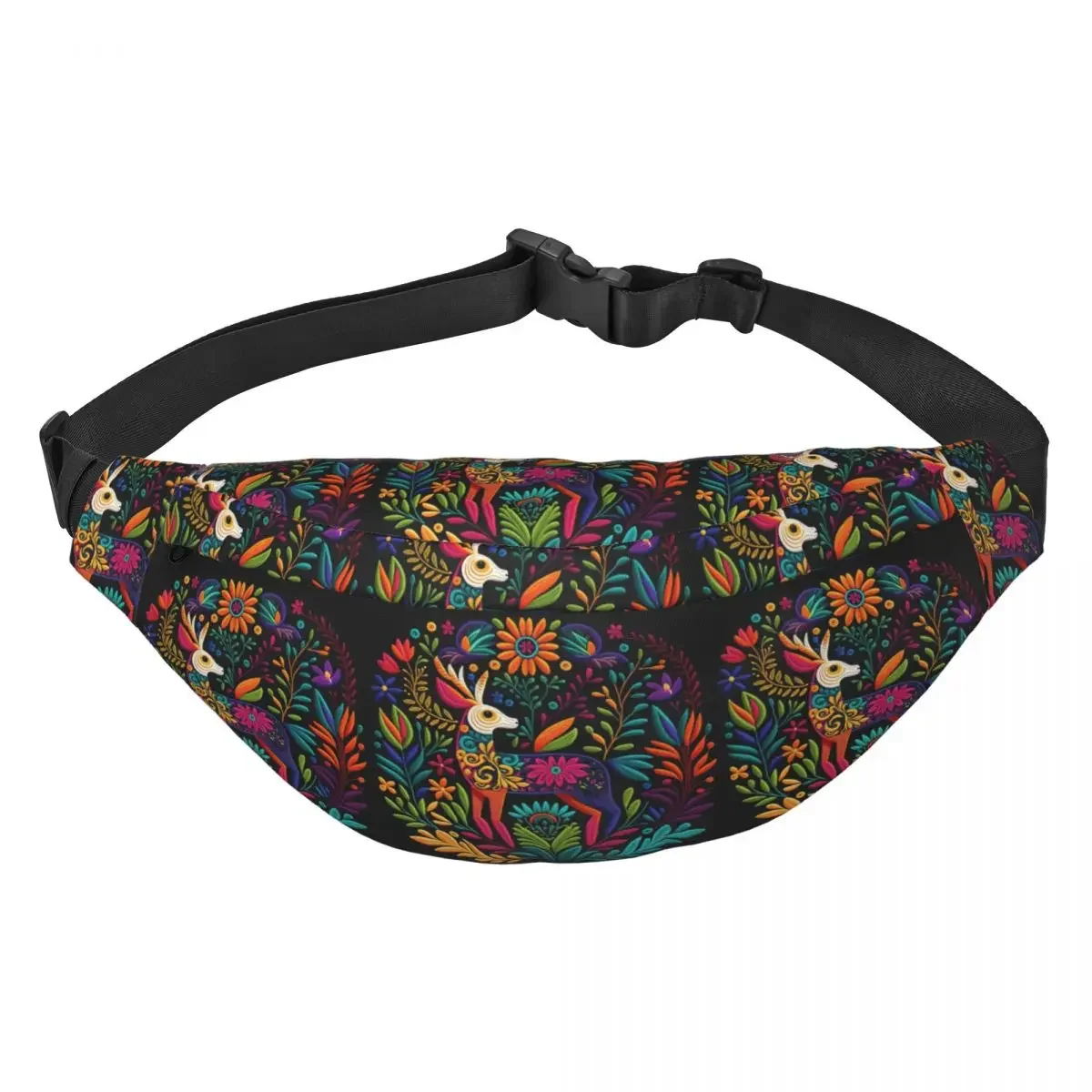 Custom Mexican Flowers Otomi Embroidery Art Pattern Fanny Pack for Running Men Women Sling Crossbody Waist Bag Phone Money Pouch