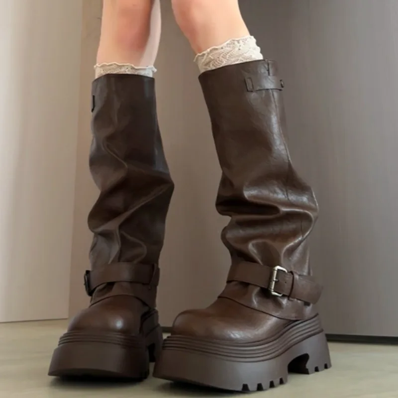 

Women Platform Long Boots Designer Winter Fashion Shoes 2025 New Trends Elegant Knee Boots Dress Buckle Cozy Party Zapatos Mujer