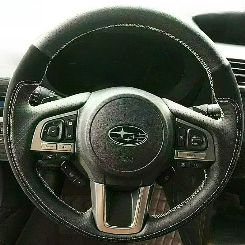 Handgenähter, rutschfester schwarzer Leder-Lenkradbezug für Subaru Outback BT Forester SK 2019-2026