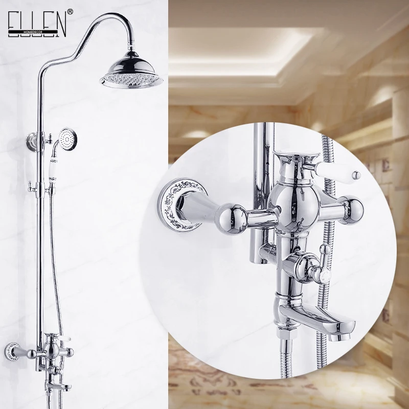 Luxury Bathroom Shower Set Wall Mount Faucet Mixer Tap Rain exposed Shower Head & Handheld Chrome Gloden ML8505