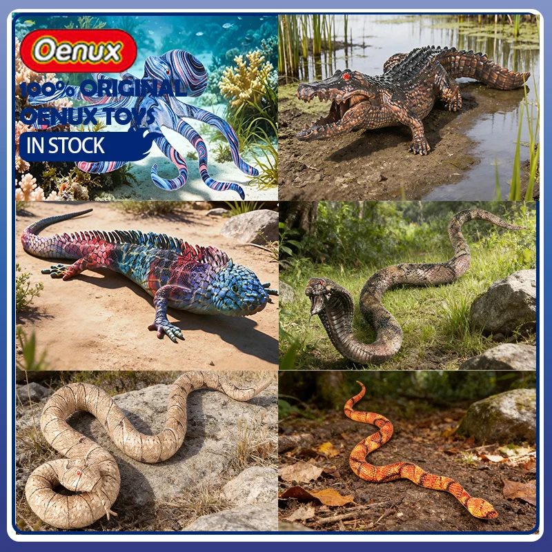 Oenux Bonecos Colecionáveis Realistas de Simulação: Polvo, Crocodilo, Lagarta, Víbora, Cascavel, Pitão Birmanês - Figuras de Ação