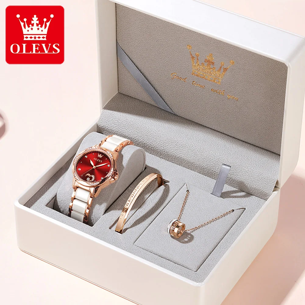 ساعة OLEVS 6631 ميكانيكية أوتوماتيكية للسيدات أنيقة فاخرة من الماس على شكل قلب هيكل عظمي تاريخ تلقائي للسيدات