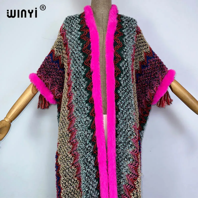 WINYI new woman Winter tassel Knitted cardigan coat maxi Christmas Fashion hipster party dress Thick Warm free size Female cloke