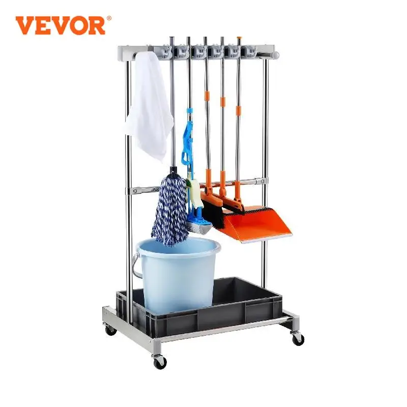 

VEVOR Garden Tool Organizer Yard Tool Tower Rack 10 Slots with Hooks Wheels Rake Broom Storage for Garage Outdoor Organization